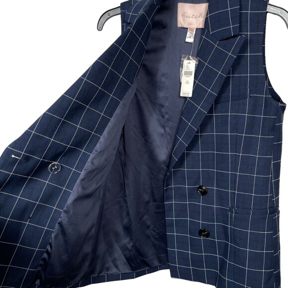 Anthropologie Hutch Longline Vest XXS Blueberry Windowpane Sleeveless Double - Picture 10 of 14